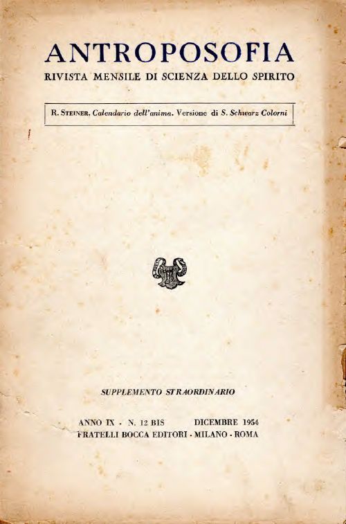 Calendario della anima dicembre 1954 Supplemento straordinario N. 12 Bis - copertina